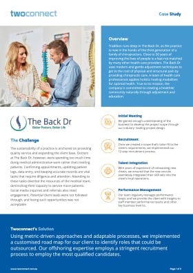 The Back Dr case study — offshore administrative team built by Twoconnect