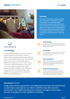 Clearhead workplace wellness case study — offshore team built by Twoconnect