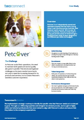 PetCover Australia case study thumbnail — offshore team built by Twoconnect