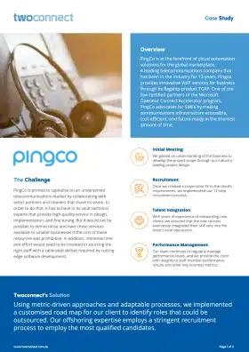 PingCo case study — offshore staffing solution delivered by Twoconnect