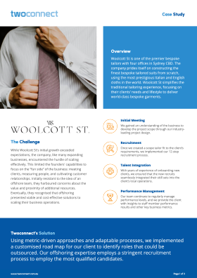 Woolcott case study — offshore team built by Twoconnect