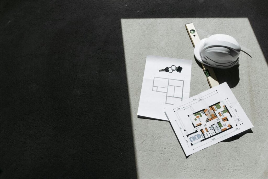 Construction plans hard hat level keys